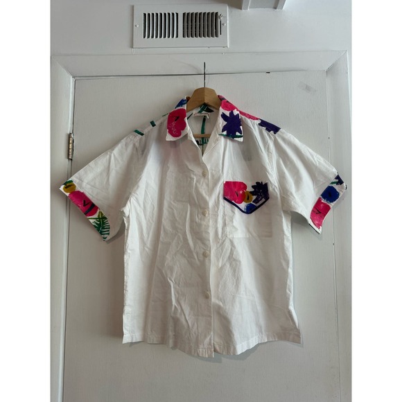 Play Alegre Tops - Play Alegre VINTAGE 90s Handpainted 100% cotton button down short sleeve shirt S